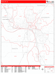Sioux City Wall Map Zip Code Red Line Style 2024